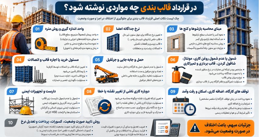 در قرارداد قالب بندی چه مواردی نوشته شود؟